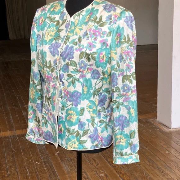 Vintage floral silk jacket - Picture 5 of 8